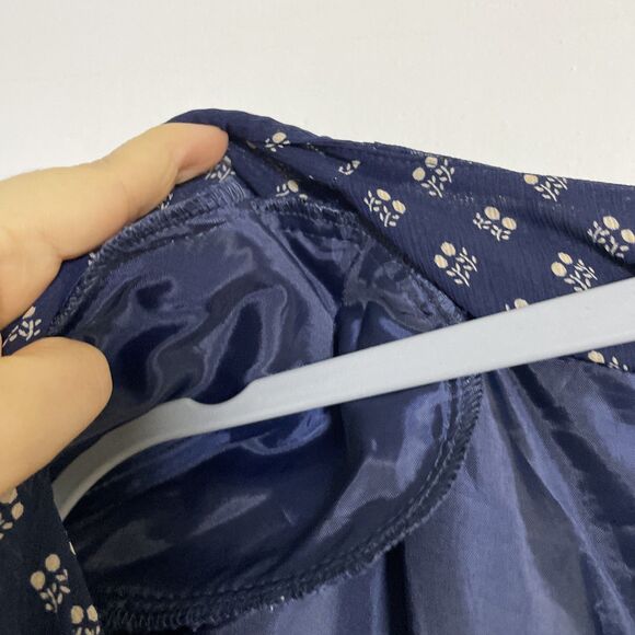 Worthington Navy Blue Polka Dot Ruffle VNeck Dress Size 6P Vintage inspired Midi - Picture 11 of 12